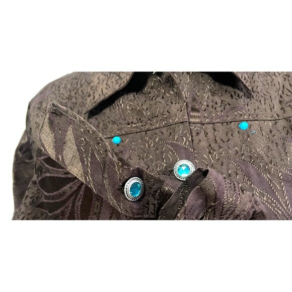 Vintage Brown Jacket by Carrie Allen with Blue Gemstone Buttons sz Medium Bust P - Picture 6 of 9